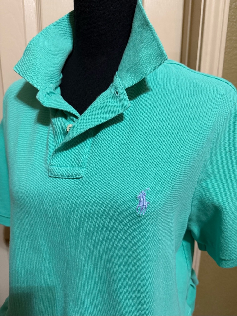 Upcycled Mens Ralph Lauren Turquoise Ruffle-Hem Polo Top - Picture 2 of 11